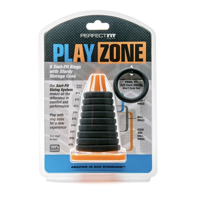 Perfect Fit PLAY ZONE Kit : 9 Cock Rings & Storage Cone | Silicone